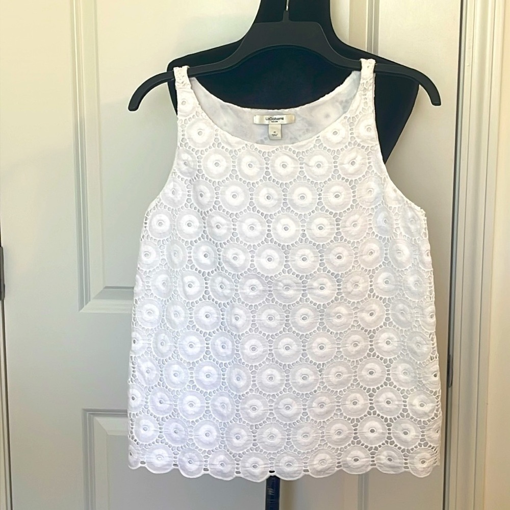 Liz Claiborne NY Sleeveless White Lace Lined Blouse Size 10